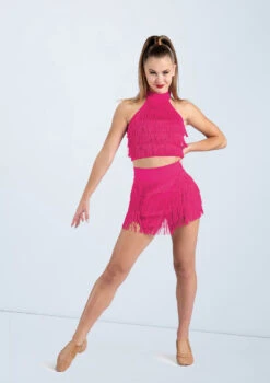 Weissman Fringe Mock Neck Crop Top