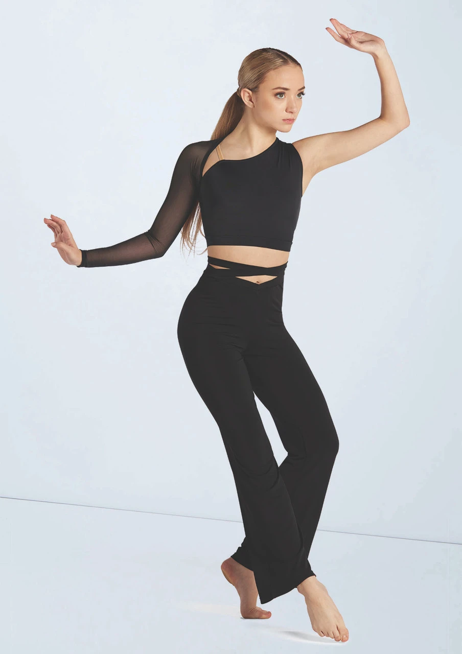 Weissman Asymmetric Mesh Sleeve Crop